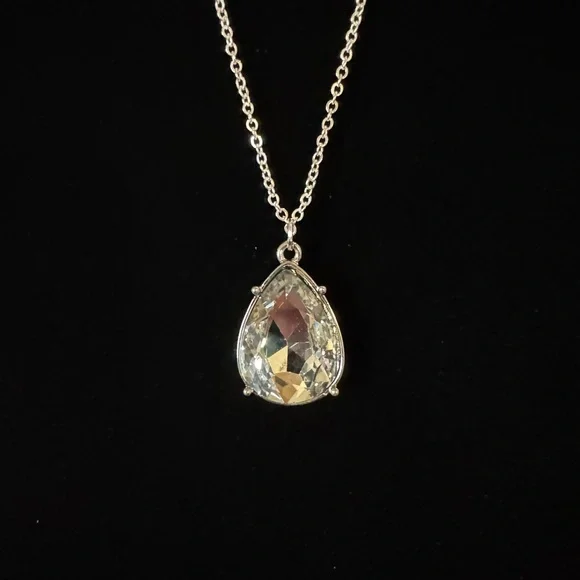 Macy's Silver Teardrop Crystal Necklace - Picture 1 of 2